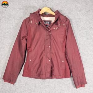 Hollister California All-Weather Jacket Burgundy Full-Zip Hooded Y2K Women's M